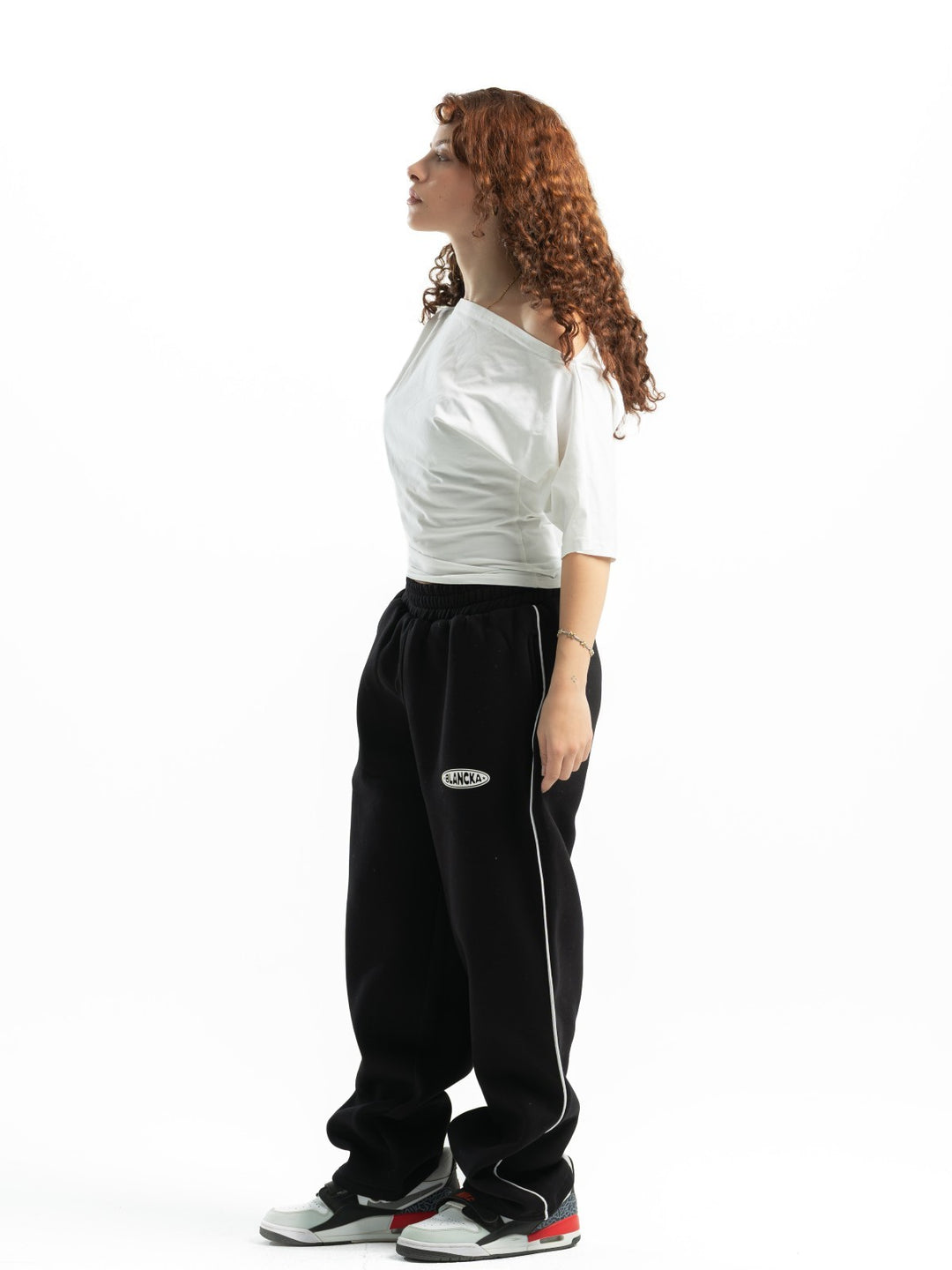 One Line Wide Leg Sweatpants – Black