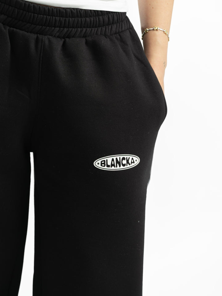 One Line Wide Leg Sweatpants – Black