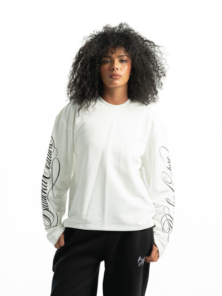 Textured print longsleeve - White