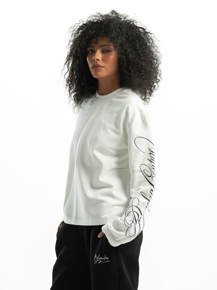 Textured print longsleeve - White