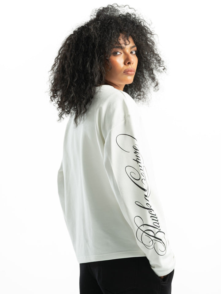 Textured print longsleeve - White