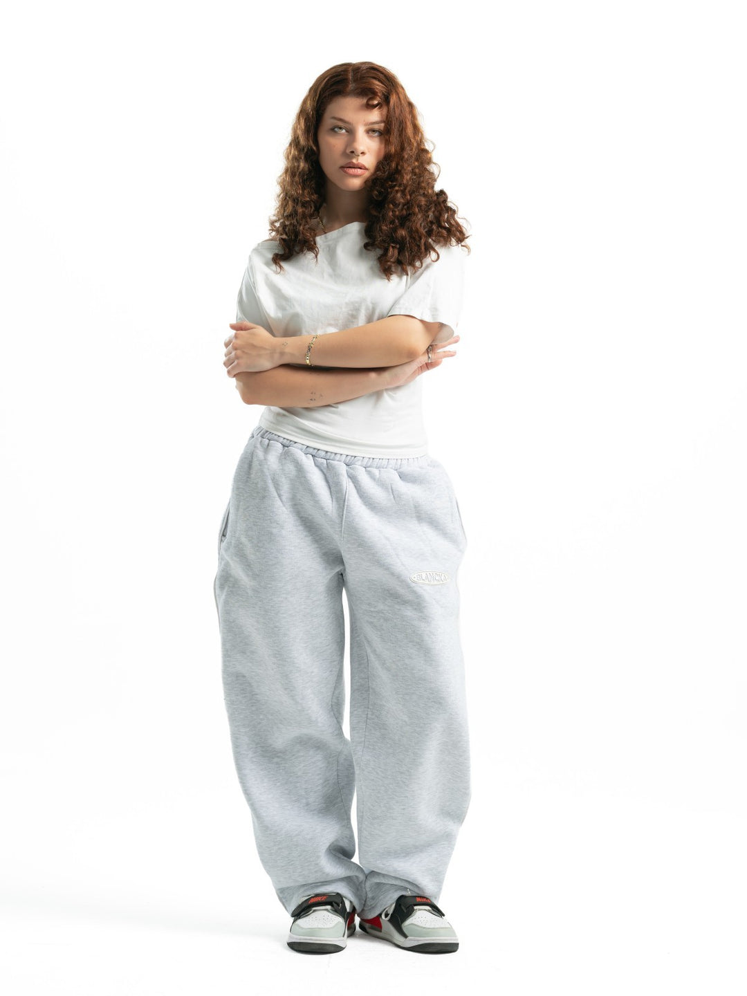 One Line Wide Leg Sweatpants – Light Grey