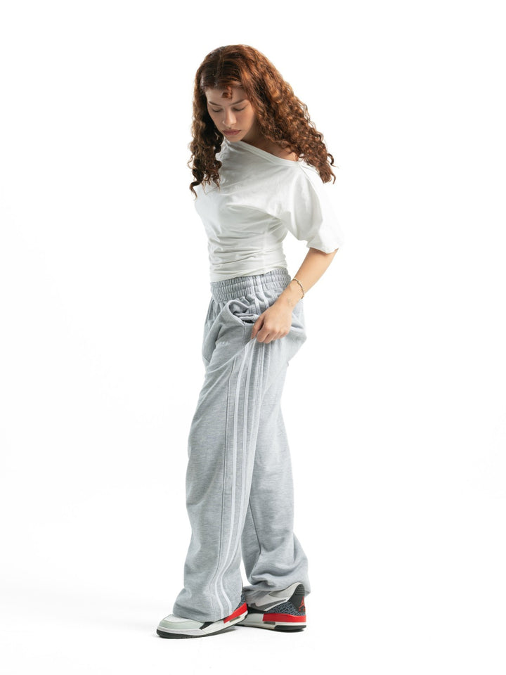 Stripe Track Wide Leg Pants – Grey