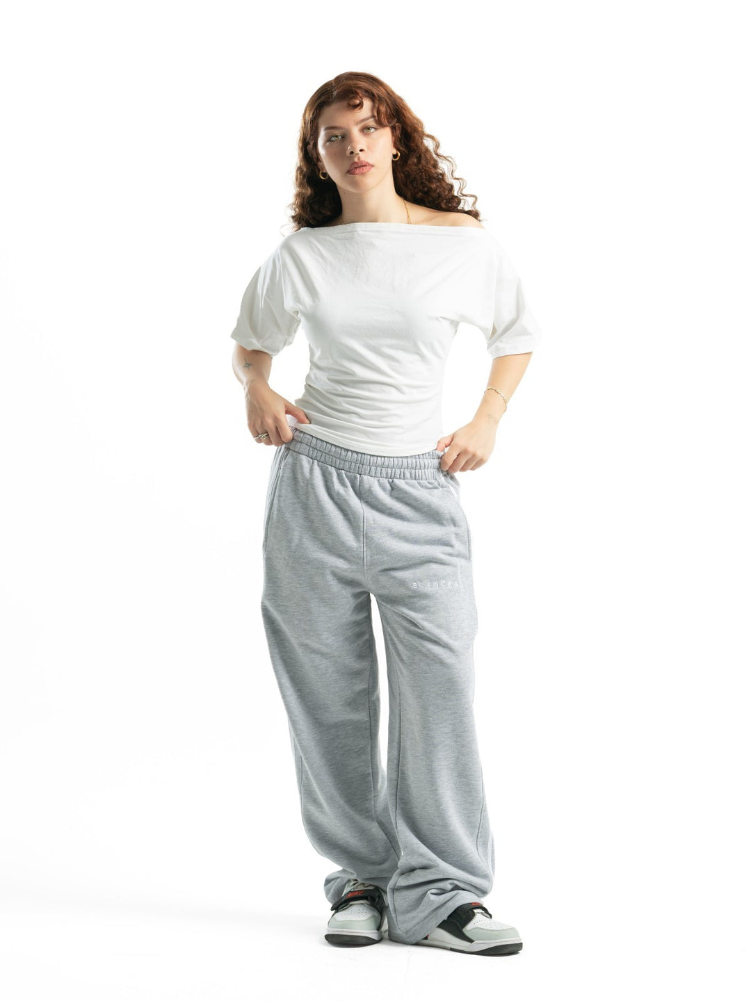 Stripe Track Wide Leg Pants – Grey