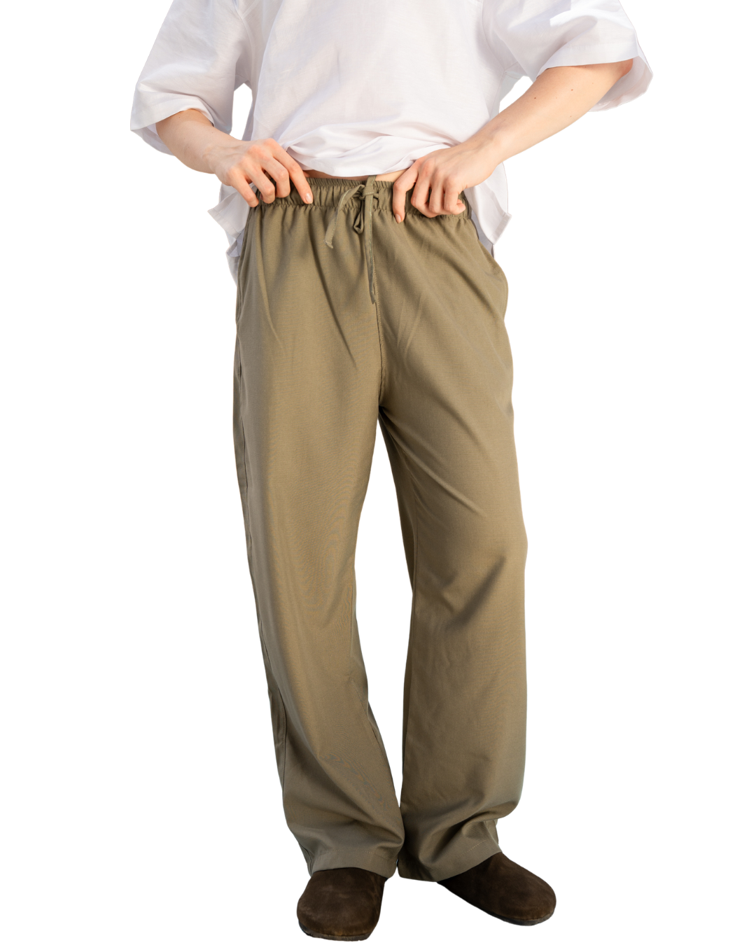 Linen Wide-Leg Pants - Olive