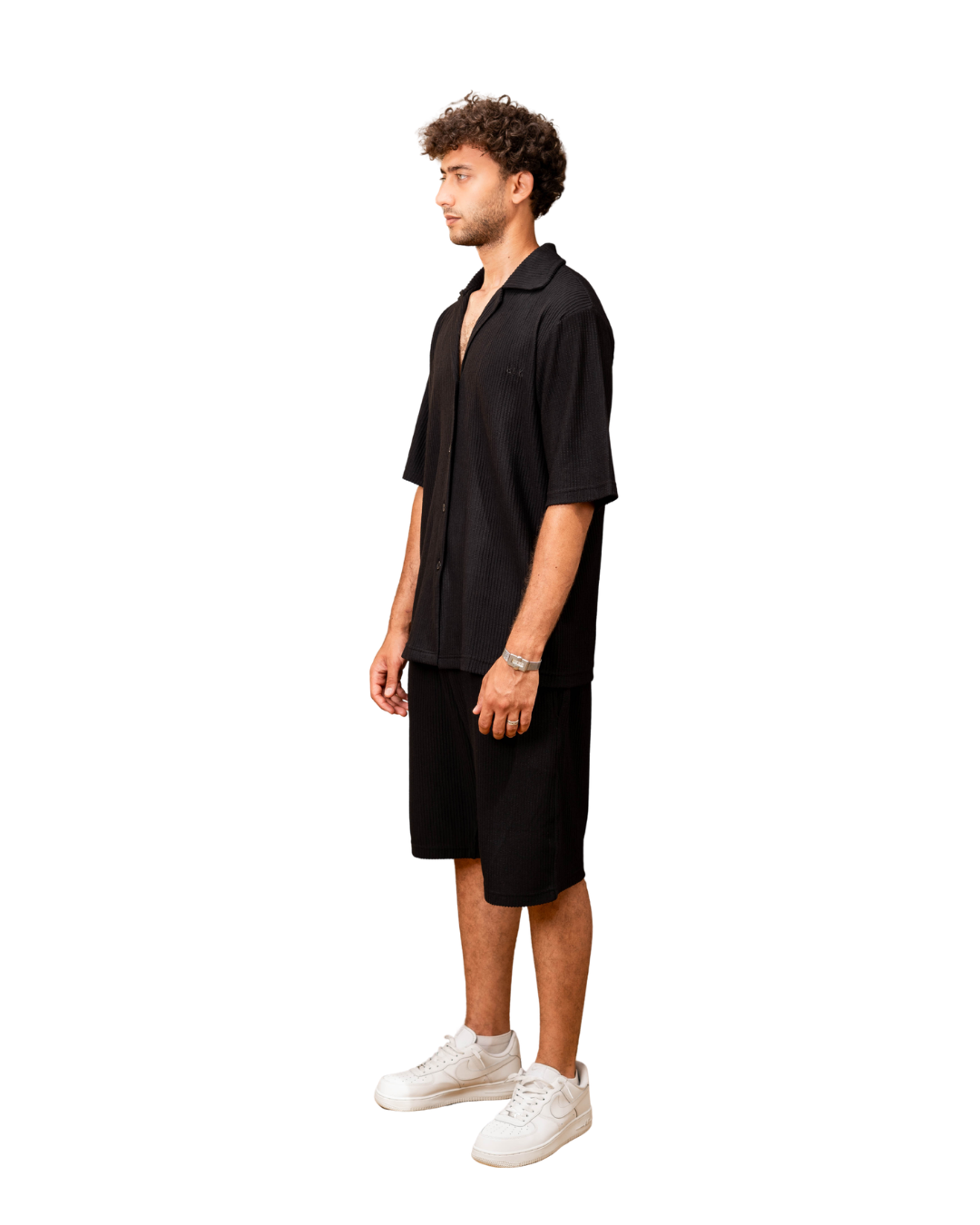 Ribbed Shirt & Shorts Sets - Black