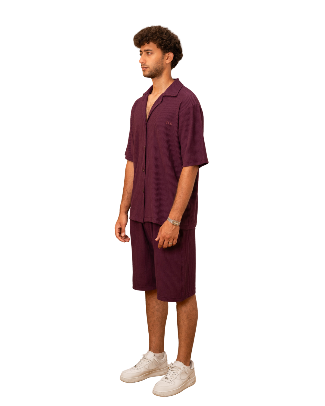Ribbed Shirt & Shorts Set - Burgundy