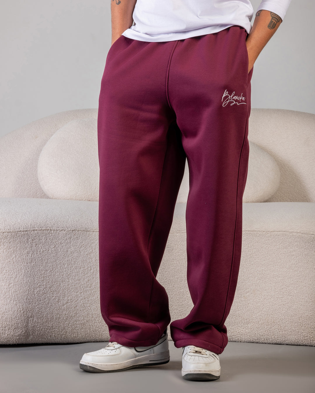 Wide-Leg Sweatpants – Burgundy