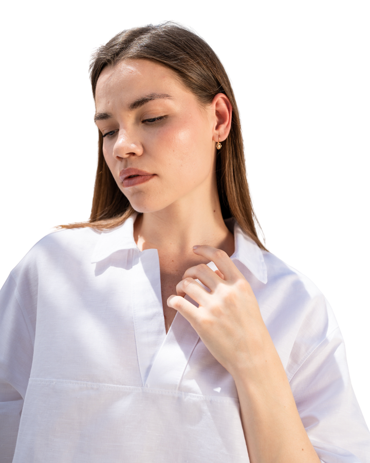 Linen Oversized Polo - White