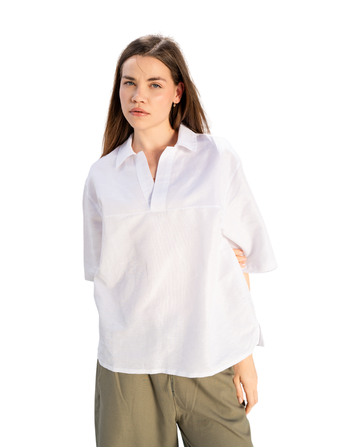 Linen Oversized Polo - White