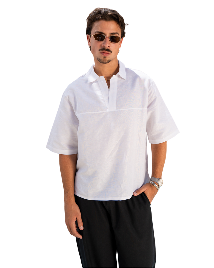 Linen Oversized Polo - White